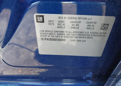 2013 Chevrolet Cruze Ls Auto z USA, uszkodzony, nr VIN 1G1PA5SG8D7268268